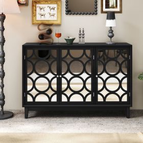 Sideboard Cabinet with 3 Mirror Doors, Modern Buffet Cabinet with Storage, Accent Storage Cabinet for Living Room, Dining Room, Entryway, Black