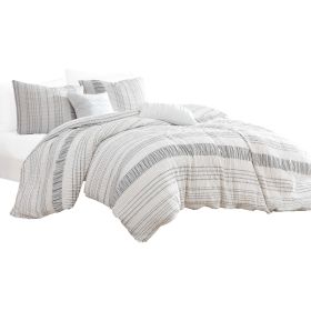 Wim 6 Piece Queen Size Duvet Comforter Set, Accent Pillows, Striped Gray