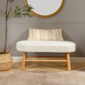 Fuji 42" Upholstered Bedroom Accent Bench with Natural Wood Legs, Ivory White Boucle