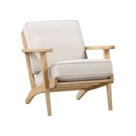 Antique Natural Finish Transitional Style Accent Chair 1pc Beige Fabric Upholstered Solid Wood Frame Casual Home Furniture