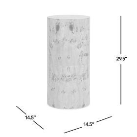 Nebula 29.5" Burl Accent Pillar Side Table, Warm Natural Brown Burl Wood