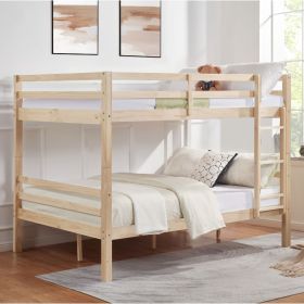 Full over Full Bunk Bed with Thick Posts,Wooden Bunk Bed with High Guardrail and Ladder for Kids, Teens, Dorm Rooms, and Guest Rooms