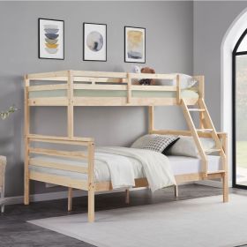 Twin over Full Bunk Bed with Ladder,Wooden Bunk Bed with High Guardrail and Ladder for Kids, Teens, Dorm Rooms, and Guest Rooms,No Box Spring Nee