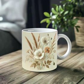 1pc_Natural Bouquet ceramic cup 11 ounces, coffee/tea/wine glass, suitable for Valentine's Day, birthdays, home decor,