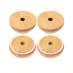 2/4pcs Bamboo Jar Lids With Straw Hole; Reusable Bamboo Jar Lids; Leak Proof Glass Canning Drinking Storage Jars; Canning Lids With Silicone Ring (Quantity: 4pcs)