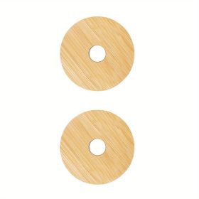 2/4pcs Bamboo Jar Lids With Straw Hole; Reusable Bamboo Jar Lids; Leak Proof Glass Canning Drinking Storage Jars; Canning Lids With Silicone Ring (Quantity: 2pcs)