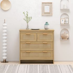 4 Drawers Rattan Cabinet,for Bedroom,Living Room,Dining Room,Hallways,Easy Assembly (Color: natural)