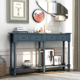 Console Table Sofa Table Easy Assembly with Two Storage Drawers and Bottom Shelf for Living Room,Entryway (Color: Antique Navy, Material: Solid Wood)