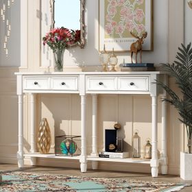 Console Table Sofa Table Easy Assembly with Two Storage Drawers and Bottom Shelf for Living Room,Entryway (Color: Ivory, Material: Solid Wood)