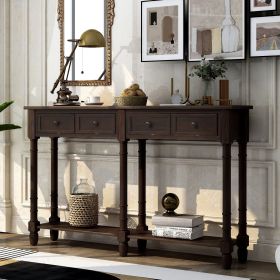Console Table Sofa Table Easy Assembly with Two Storage Drawers and Bottom Shelf for Living Room,Entryway (Color: Espresso, Material: Solid Wood)