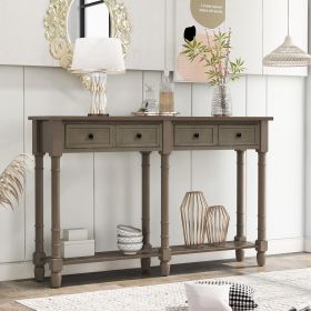Console Table Sofa Table Easy Assembly with Two Storage Drawers and Bottom Shelf for Living Room,Entryway (Color: Gray Wash, Material: Solid Wood)