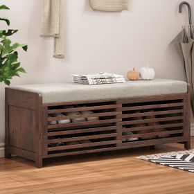 Distressed Shutter Storage Bench with Acacia Veneer for Retro Charm for Living Room,Entryway (Color: Espresso, Material: MDF)
