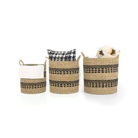 Stackable Storage Laundry Basket with Handles Set of 3 (Color: natural, size: M)