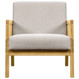 Fabric Upholstered Accent Chair with Rattan Sides (Color: Linen Fabric Beige)